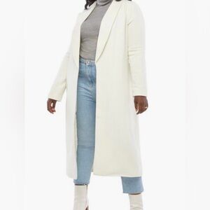 Just Fab Long White Open Front Tie Waist Winter Coat XL